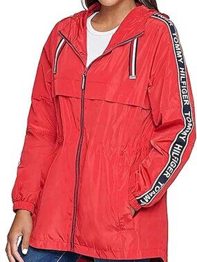 Tommy Hilfiger Women's  Long Windbreaker Jacket Size M Red .